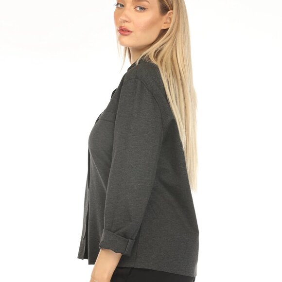 Grey Buttoned Classy Collar Blazer - Picture 4 of 5